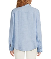Lilly Pulitzer Sea View Woven Linen Point Collar Long Sleeve Button Down Shirt