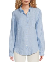 Lilly Pulitzer Sea View Woven Linen Point Collar Long Sleeve Button Down Shirt