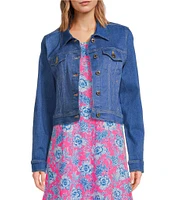 Lilly Pulitzer Seaspray Denim Point Collar Long Sleeve Chest Pocket Button Down Jacket