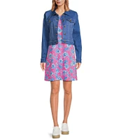 Lilly Pulitzer Seaspray Denim Point Collar Long Sleeve Chest Pocket Button Down Jacket