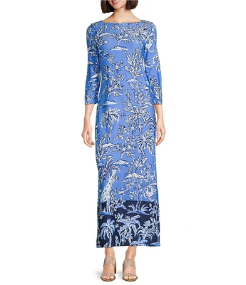 Lilly Pulitzer Seralina Printed Chillylilly UPF 50+ Boat Neck 3/4 Sleeve Maxi Dress