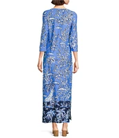Lilly Pulitzer Seralina Printed Chillylilly UPF 50+ Boat Neck 3/4 Sleeve Maxi Dress