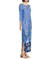 Lilly Pulitzer Seralina Printed Chillylilly UPF 50+ Boat Neck 3/4 Sleeve Maxi Dress