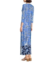 Lilly Pulitzer Seralina Printed Chillylilly UPF 50+ Boat Neck 3/4 Sleeve Maxi Dress