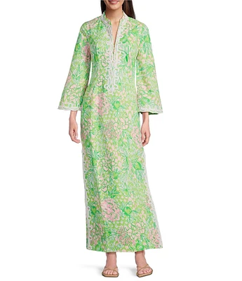 Lilly Pulitzer Shealyn Printed Poplin Stand Collar 3/4 Sleeve Lace Trim Shift Dress
