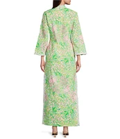 Lilly Pulitzer Shealyn Printed Poplin Stand Collar 3/4 Sleeve Lace Trim Shift Dress