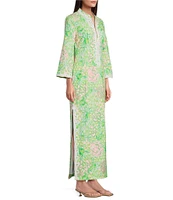 Lilly Pulitzer Shealyn Printed Poplin Stand Collar 3/4 Sleeve Lace Trim Shift Dress