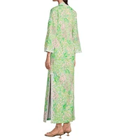 Lilly Pulitzer Shealyn Printed Poplin Stand Collar 3/4 Sleeve Lace Trim Shift Dress