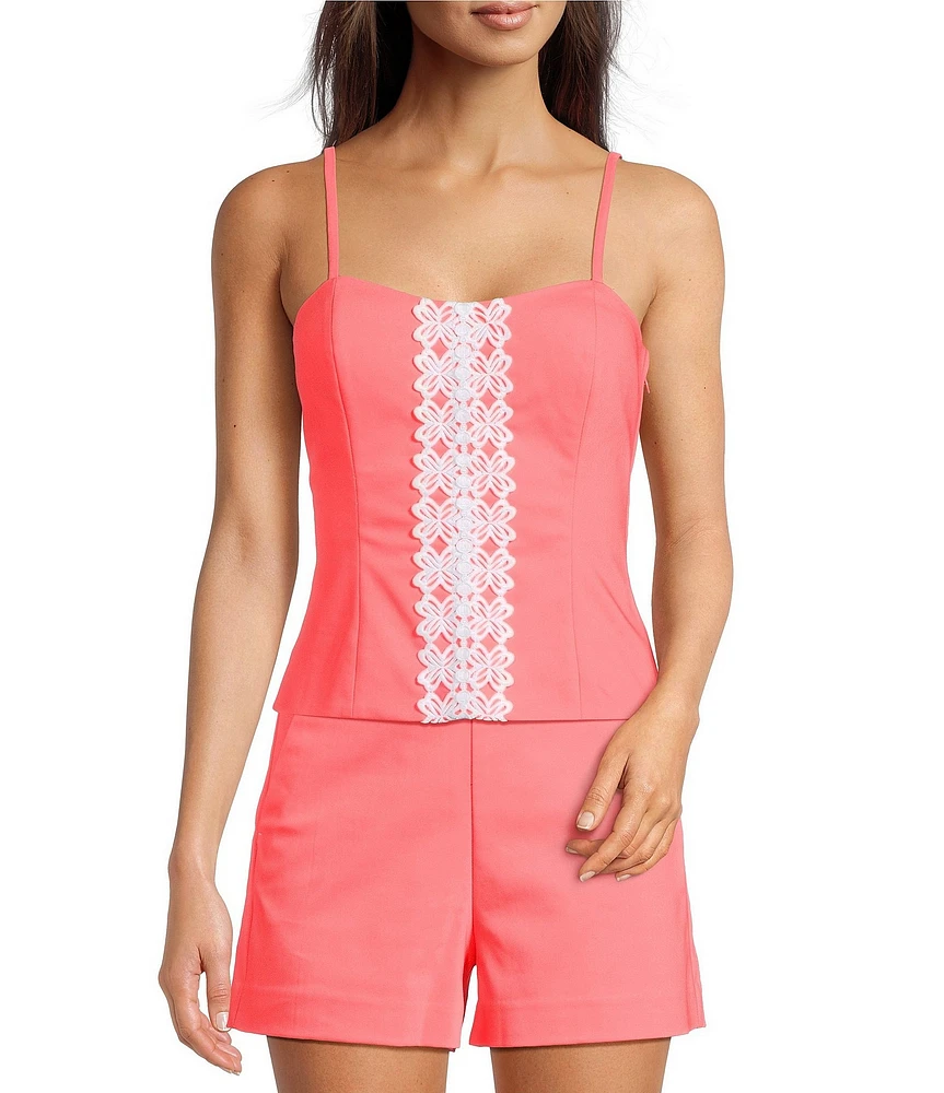 Lilly Pulitzer Shelli Stretch Double Cloth Sweetheart Neck Sleeveless Coordinating Lace Top