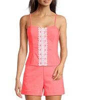 Lilly Pulitzer Shelli Stretch Double Cloth Sweetheart Neck Sleeveless Coordinating Lace Top