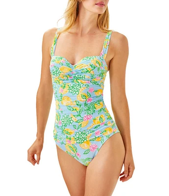Lilly Pulitzer Solaria Make Lemonade Shirred Tank One Piece Swimsuit