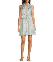 Lilly Pulitzer Tazie Ditsy Daisy Metallic Brocade Collar Neck Sleeveless Fit-And-Flare Dress