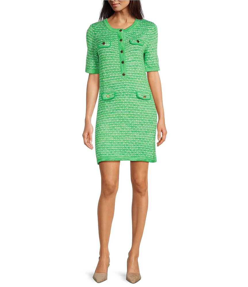 Lilly Pulitzer Theodorah Metallic Resort Tweed Collar Neck Short Sleeve Button Front Dress