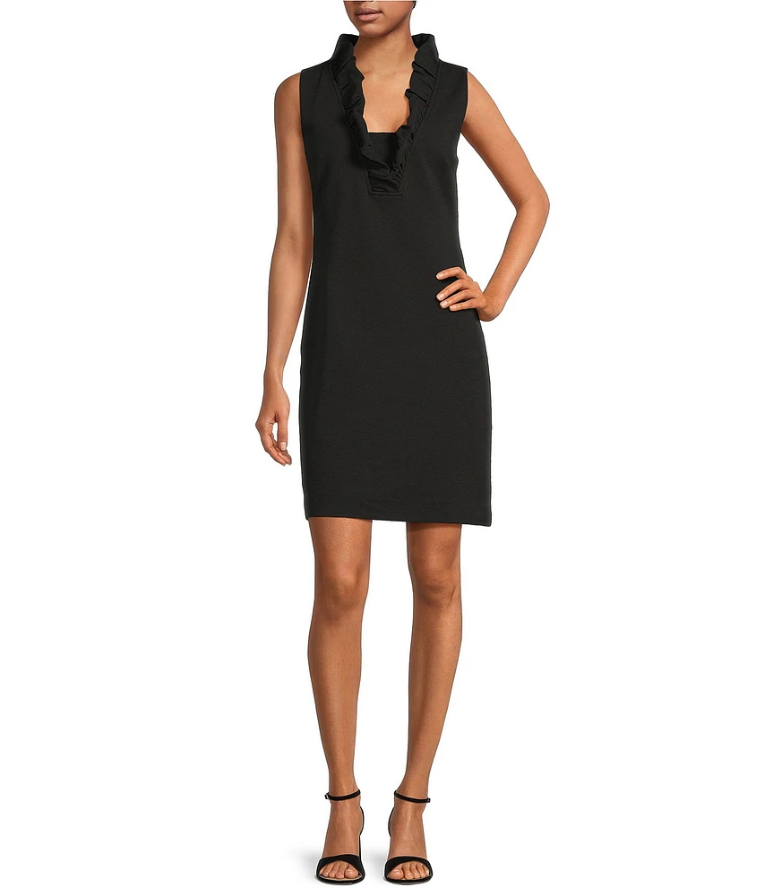 Lilly Pulitzer Tisbury Knit V-Neck Sleeveless Ruffle Detail Sheath Dress