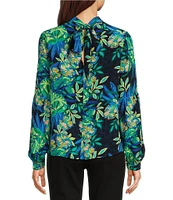 Lilly Pulitzer Witaker Printed Silk Mock Neck Long Sleeve Tie-Back Top