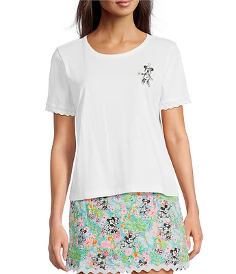 Lilly Pulitzer x Disney Clairmont Lily Hearts Disney Print Crew Neck Short Sleeve Top