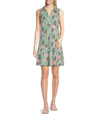 Lilly Pulitzer x Disney Riegan Lilly Hearts Disney Print Point Collar Sleeveless Ruffle Hem Shirtdress