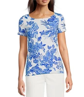 Lilly Pulitzer x Saint James Garde Cote Azure Soleil Round Neck Short Sleeve Knit Top