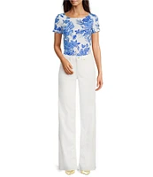 Lilly Pulitzer x Saint James Garde Cote Azure Soleil Round Neck Short Sleeve Knit Top