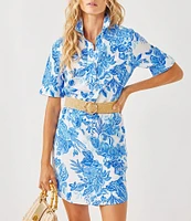 Lilly Pulitzer x Saint James Leonie Azure Soleil Print Short Sleeve Cotton Shirt Dress