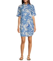 Lilly Pulitzer x Saint James Leonie Azure Soleil Print Short Sleeve Cotton Shirt Dress