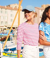 Lilly Pulitzer x Saint James Minquidame Contrast Stripe Round Neck Long Sleeve Cotton Tee