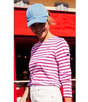 Lilly Pulitzer x Saint James Minquidame Contrast Stripe Round Neck Long Sleeve Cotton Tee
