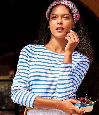 Lilly Pulitzer x Saint James Minquidame Contrast Stripe Round Neck Long Sleeve Cotton Tee