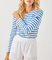 Lilly Pulitzer x Saint James Minquidame Contrast Stripe Round Neck Long Sleeve Cotton Tee