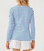 Lilly Pulitzer x Saint James Minquidame Contrast Stripe Round Neck Long Sleeve Cotton Tee