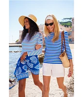 Lilly Pulitzer x Saint James Minquidame Contrast Stripe Round Neck Long Sleeve Cotton Tee
