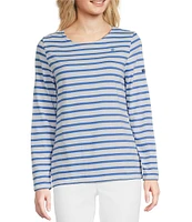 Lilly Pulitzer x Saint James Minquidame Contrast Stripe Round Neck Long Sleeve Cotton Tee