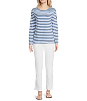 Lilly Pulitzer x Saint James Minquidame Contrast Stripe Round Neck Long Sleeve Cotton Tee