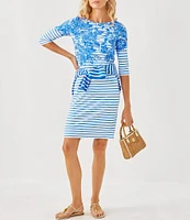 Lilly Pulitzer x Saint James Propriano Soleil Stripe Floral Print Boat Neck 3/4 Sleeve Dress