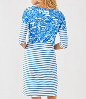 Lilly Pulitzer x Saint James Propriano Soleil Stripe Floral Print Boat Neck 3/4 Sleeve Dress