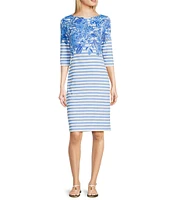 Lilly Pulitzer x Saint James Propriano Soleil Stripe Floral Print Boat Neck 3/4 Sleeve Dress