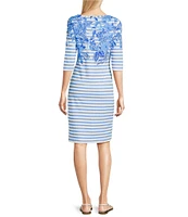 Lilly Pulitzer x Saint James Propriano Soleil Stripe Floral Print Boat Neck 3/4 Sleeve Dress