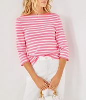 Lilly Pulitzer x Saint James Voissey Contrast Stripe Round Neck 3/4 Sleeve Fine Gauge Knit Sweater