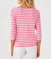 Lilly Pulitzer x Saint James Voissey Contrast Stripe Round Neck 3/4 Sleeve Fine Gauge Knit Sweater