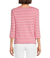 Lilly Pulitzer x Saint James Voissey Contrast Stripe Round Neck 3/4 Sleeve Fine Gauge Knit Sweater