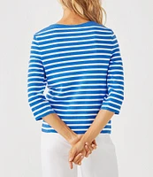 Lilly Pulitzer x Saint James Voissey Contrast Stripe Round Neck 3/4 Sleeve Fine Gauge Knit Sweater