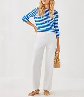 Lilly Pulitzer x Saint James Voissey Contrast Stripe Round Neck 3/4 Sleeve Fine Gauge Knit Sweater