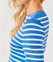 Lilly Pulitzer x Saint James Voissey Contrast Stripe Round Neck 3/4 Sleeve Fine Gauge Knit Sweater