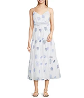 Lilly Pulitzer Zanna Castaway Embroidery V-Neck Sleeveless Fit-And-Flare Midi Dress