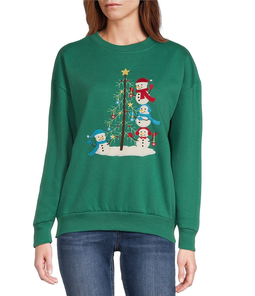 Lisa International Applique Snowmen Christmas Tree Sweater