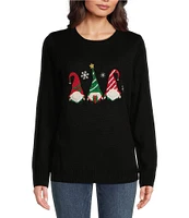 Lisa International Knit Sequin Embroidered Christmas Applique Detail Crew Neck Long Sleeve Sweater