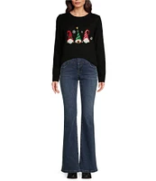 Lisa International Knit Sequin Embroidered Christmas Applique Detail Crew Neck Long Sleeve Sweater