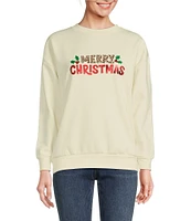 Lisa International Merry Christmas Printed Crew Neck Long Sleeve Holiday Sweatshirt