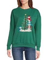 Lisa International Petite Size Applique Snowmen Christmas Tree Sweater