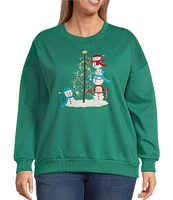 Lisa International Plus Size Applique Snowmen Christmas Tree Holiday Sweater